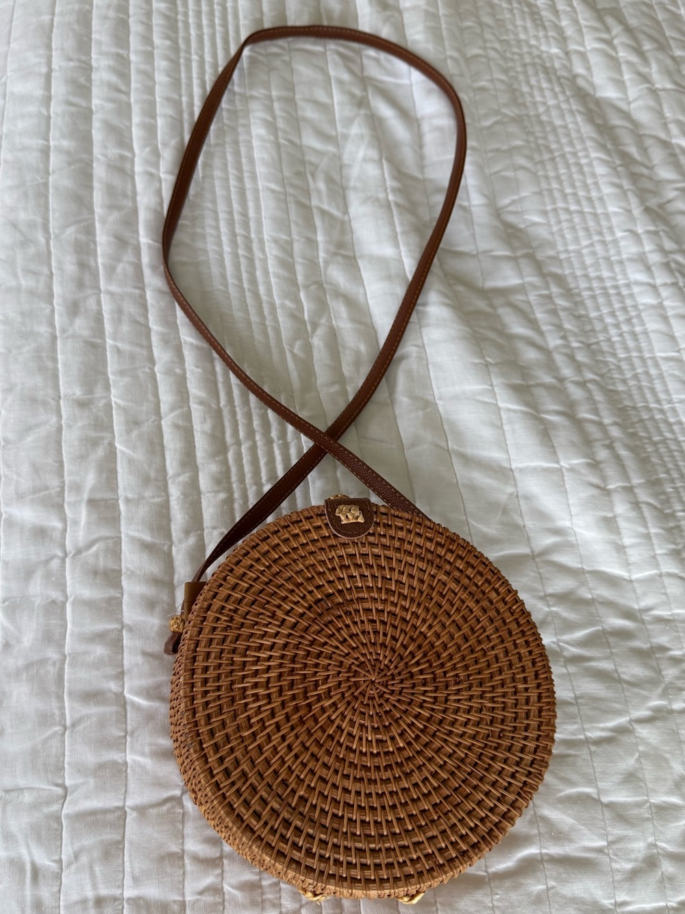 Woven Round Crossbody Bag - Brown
